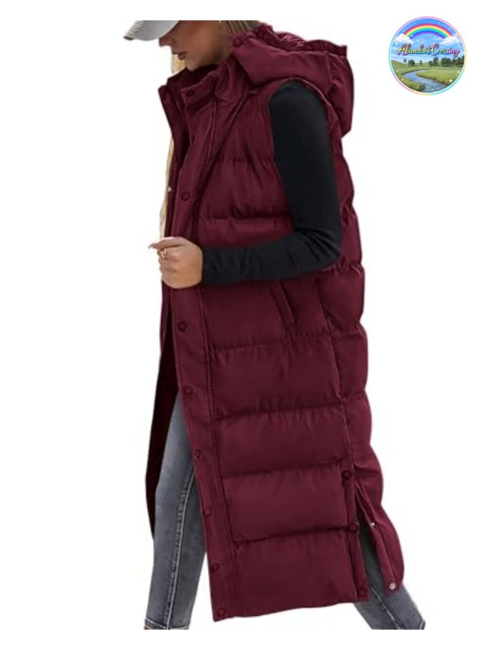 Women's Long Puffer Vest Quilted Sleeveless Winter Coat with Hood